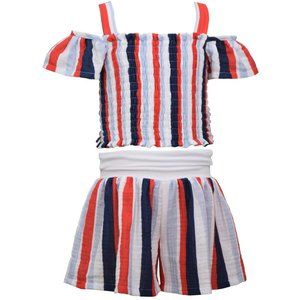 Bonnie Jean Girls 2T-16 Americana 4th Of July Cotton Smocked Top Bag Shorts Set